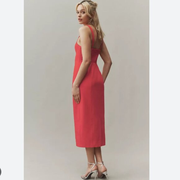 Brand New BHLDN Sage Sweetheart Stretch Crepe Midi Dress - Picture 3 of 8